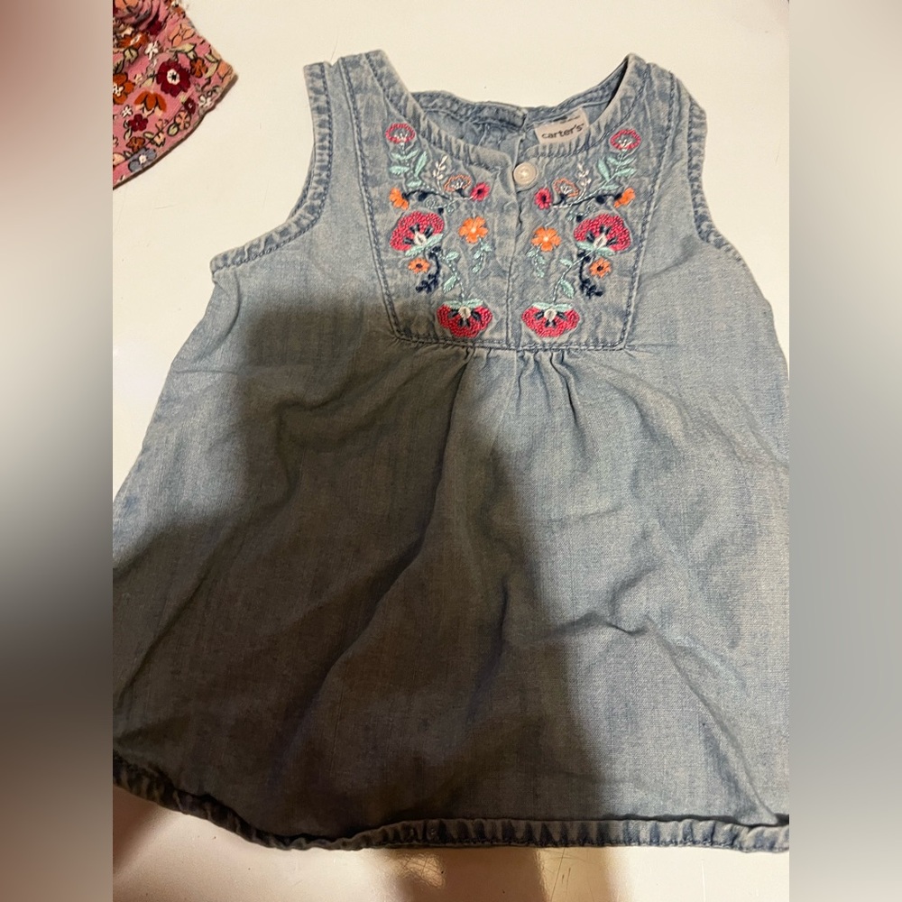 Carter's Blue Denim Sleeveless Top with Floral Embroidery